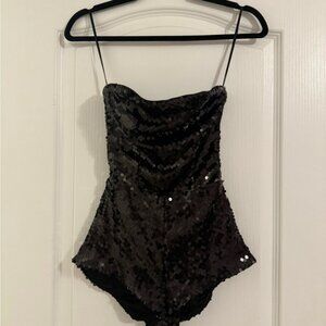 Black Sequin Strapless Bodysuit